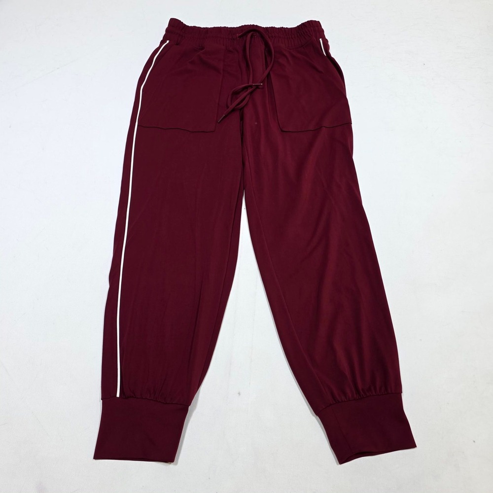 Lou & Grey Jogger Pants Womens Medium Maroon Side Stripe Athletic Lounge Track
